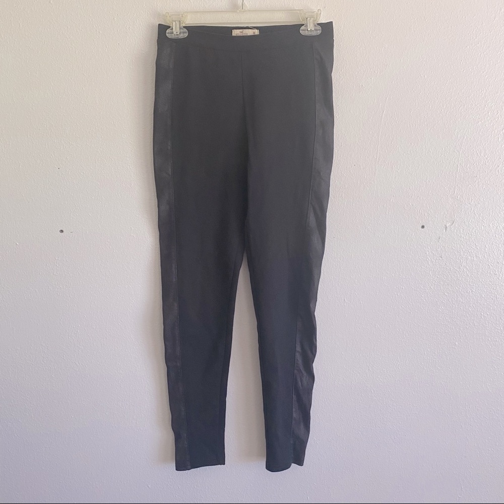 Hollister black leggings with faux leather trim